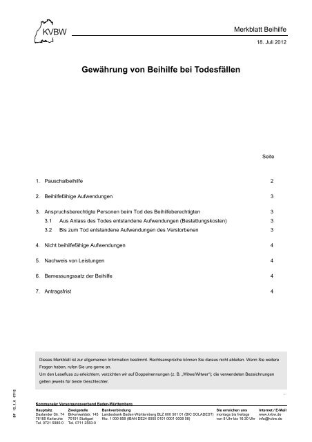 Todesfall Kommunaler Versorgungsverband Baden Wurttemberg
