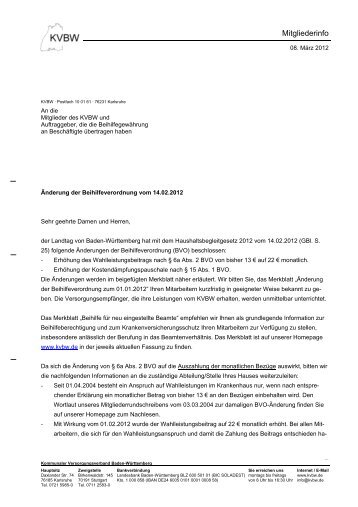 Änderung der Beihilfeverordnung vom 14.02.2012 - Kommunaler ...