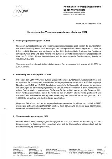 Zahltag Januar 2002 - Kommunaler Versorgungsverband Baden ...