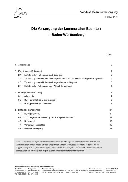 Die Versorgung der kommunalen Beamten in Baden-Württemberg