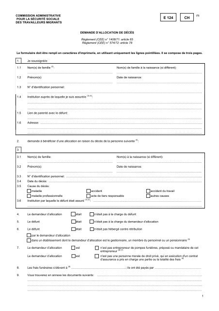 E 124 Demande d'allocation de décès - Gemeinsame Einrichtung KVG