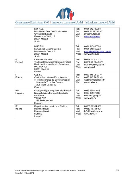 List of the Liaison Offices - Gemeinsame Einrichtung KVG