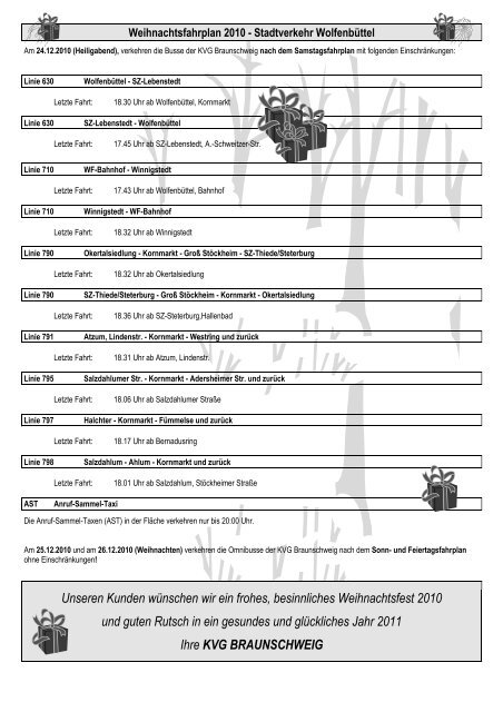 Weihnachtsfahrplan 2001 - Salzgitter - KVG Braunschweig mbH