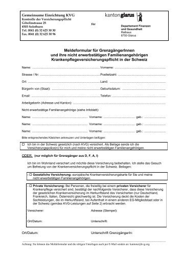 Meldeformular + Infoblatt - Gemeinsame Einrichtung KVG