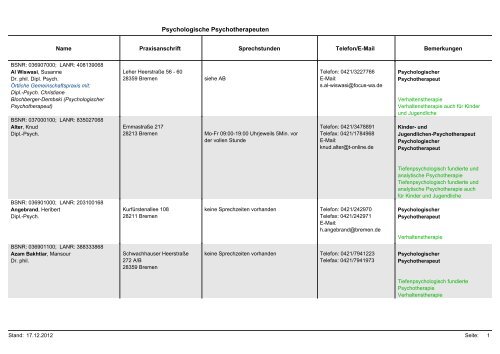 Psychologische Psychotherapeuten (pdf - 137 kB) - KVHB