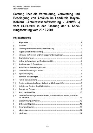 Abfallwirtschaftssatzung - A - Kreisverwaltung Mayen Koblenz