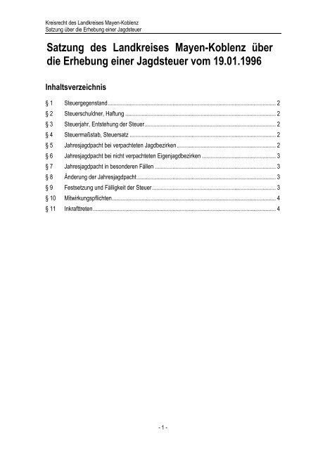 Satzung Jagdsteuer - Kreisverwaltung Mayen Koblenz