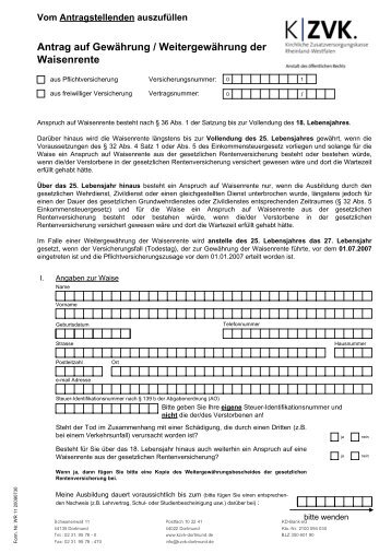 Antrag auf Gewährung / Weitergewährung der Waisenrente - KZVK ...