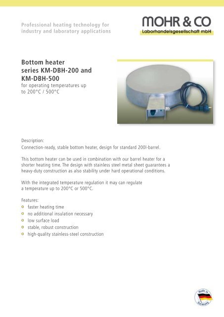 Bottom heater series KM-DBH-200 and KM-DBH-500