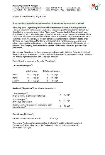 Diagn. Info 05-09 Immunsuppressiva - Labor Becker, OlgemÃ¶ller ...