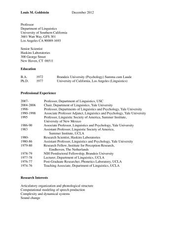 Curriculum Vitae - USC Dana and David Dornsife College of Letters ...