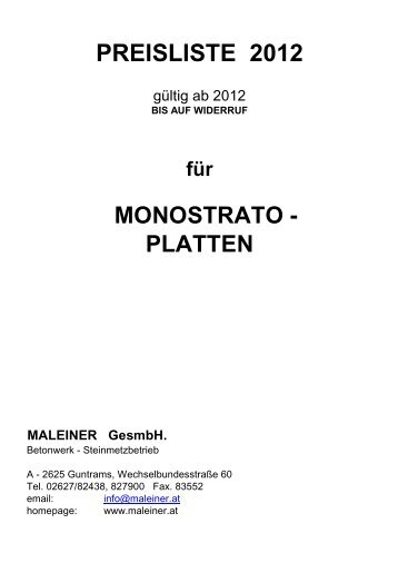 PREISLISTE 2012 - Maleiner GmbH - Betonwerk & Steinmetzbetrieb