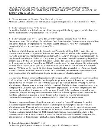 Procès verbal AGA 13 juin 2012 - Groupement forestier coopératif St ...