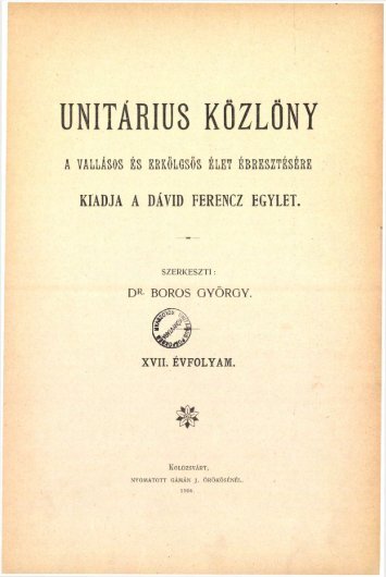 1904 - Magyarországi Unitárius Egyház