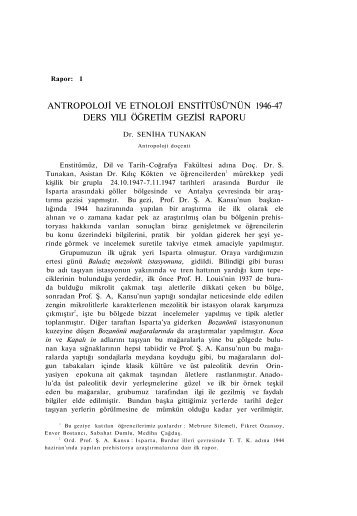 antropoloji ve etnoloji enstitüsü'nün 1946-47 ders yılı öğretim gezisi ...