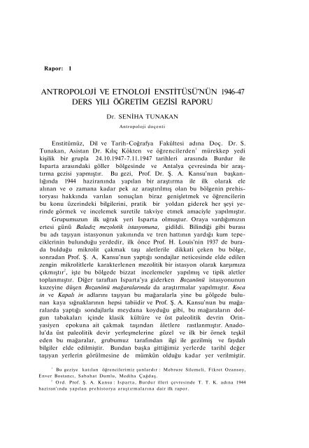 antropoloji ve etnoloji enstitüsü'nün 1946-47 ders yılı öğretim gezisi ...