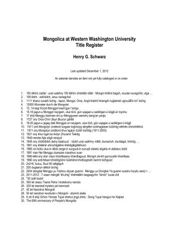 Mongolica at Western Washington University Title Register
