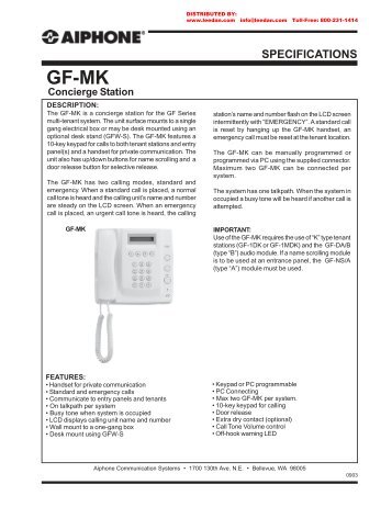 AIPHONE GF-MK Concierge Multi-Tenant Intercom Station