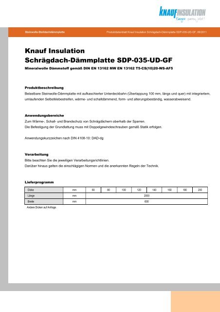 Knauf Insulation Schrägdach-Dämmplatte SDP-035-UD-GF