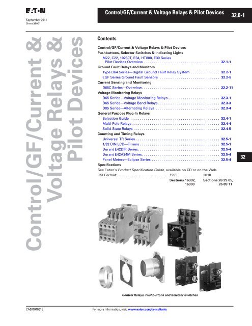 Control/GF/Voltage Relays & Pilot - Eaton