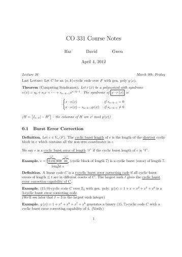 CO 331 Course Notes - Student.math.uwaterloo.ca