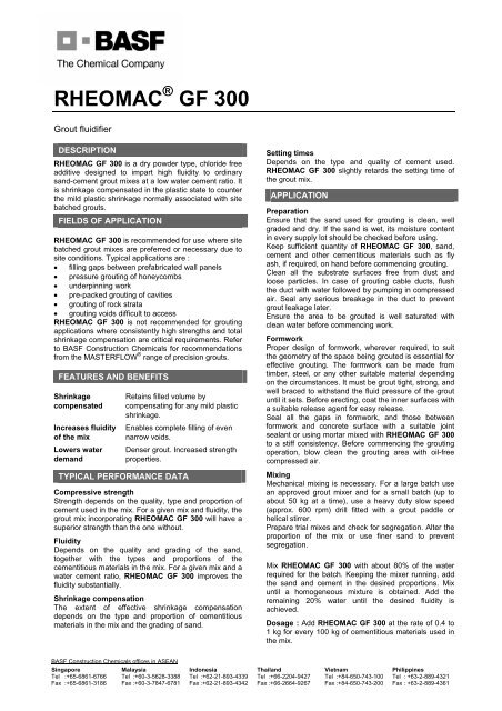 Rheomac Gf 300 Pds Basf Construction Chemicals Asean