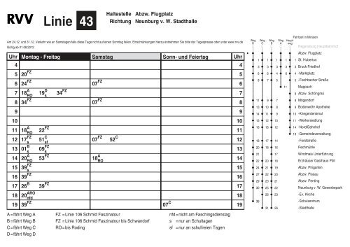 Fahrplan Linie 43 - RVV Regensburger Verkehrsverbund