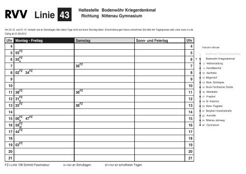 Fahrplan Linie 43 - RVV Regensburger Verkehrsverbund