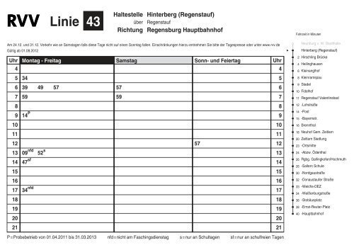 Fahrplan Linie 43 - RVV Regensburger Verkehrsverbund