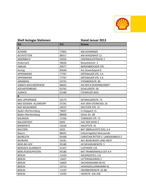 Download Shell AutoGas Stationen [Stand: Januar 2013] (PDF