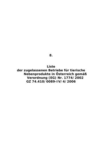 8. Liste der zugelassenen Betriebe für tierische Nebenprodukte in ...