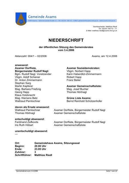 Gemeinderatssitzung vom 3.4.2006 - .PDF - Gemeinde Axams ...