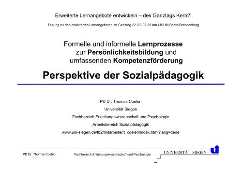 Formelle und informelle Lernprozesse zur PersÃ¶nlichkeitsbildung ...