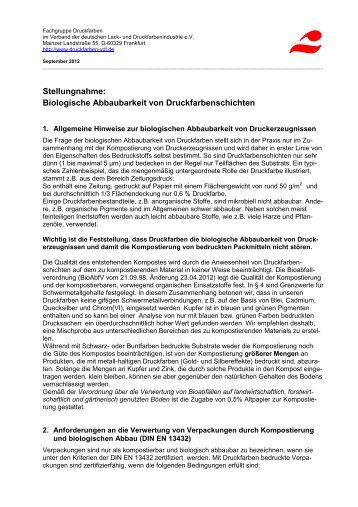 Stellungnahme: Biologische Abbaubarkeit von Druckfarbenschichten