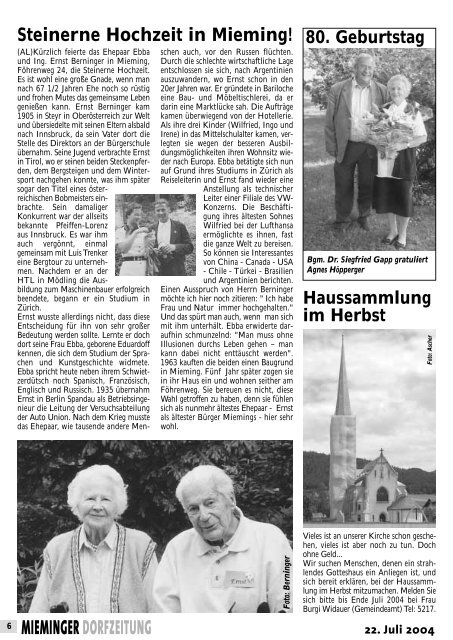 Mieminger Dorfzeitung Juli/August 2004 - Gemeinde Mieming ...