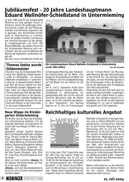 Mieminger Dorfzeitung Juli/August 2004 - Gemeinde Mieming ...