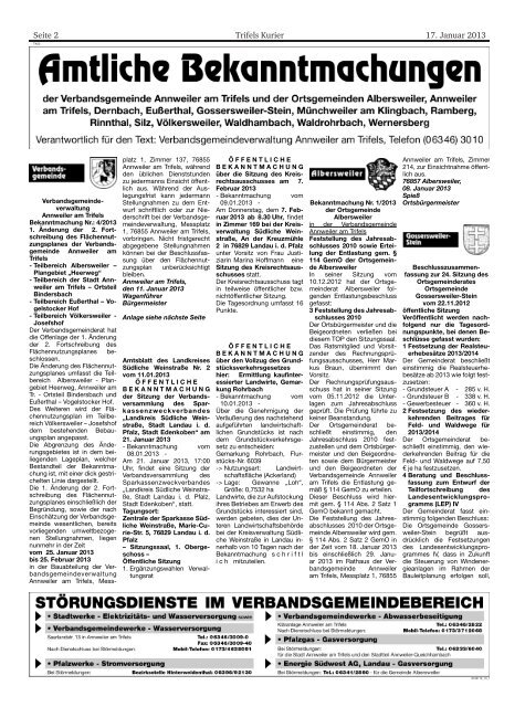 Bekanntmachungen im Trifelskurier vom 17.01.2013