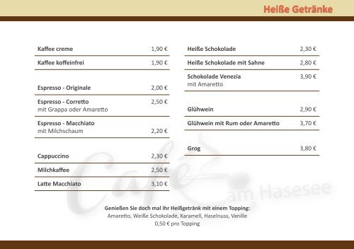 Heiße Getränke - Bramsche - CAFE AM HASESEE
