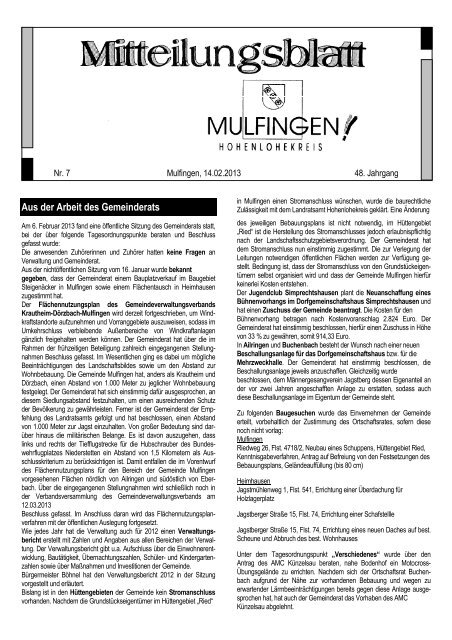 Aktuelle Ausgabe herunterladen (PDF) - Gemeinde Mulfingen