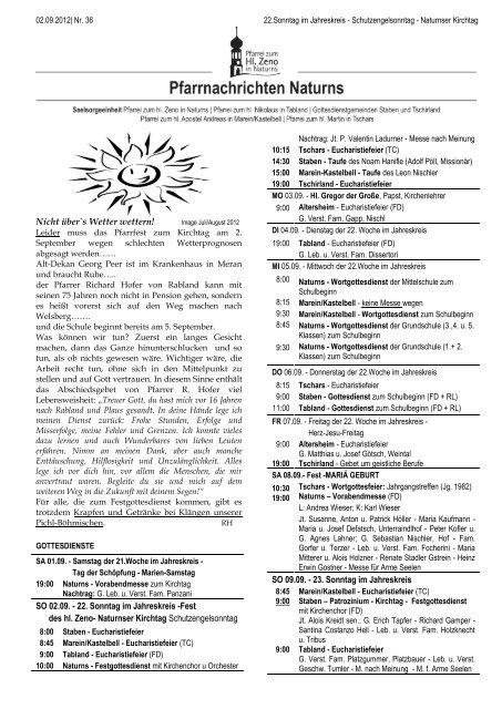 Kalenderwoche 36 – 01.09.2012 - Pfarrei Naturns