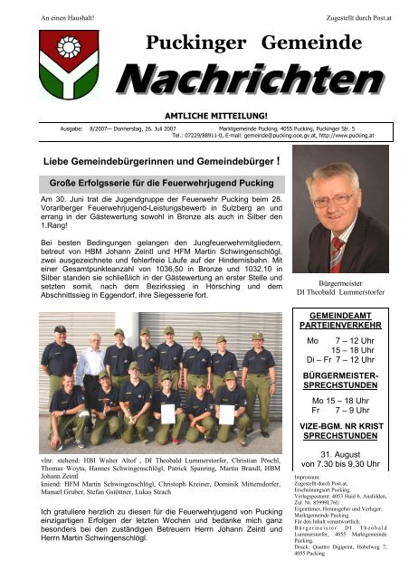 Gemeindenachrichten 8/2007 (0 bytes) - Gemeinde Pucking