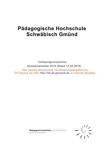 Vorlesungsverzeichnis ss 2010 - Pädagogische Hochschule ...