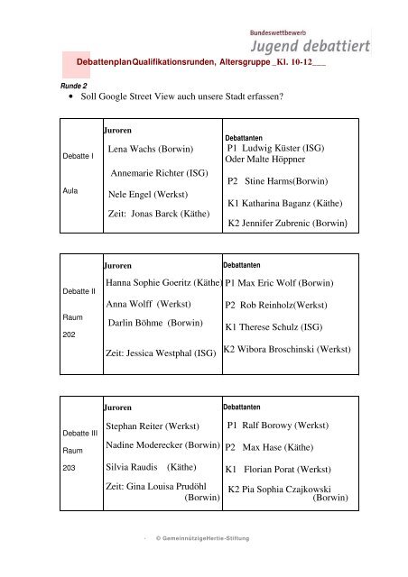 Debattenplan Qualifikationsrunden 2011