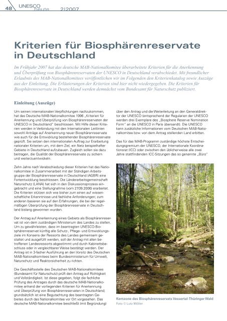 Kriterien für Biosphärenreservate in Deutschland - Unesco