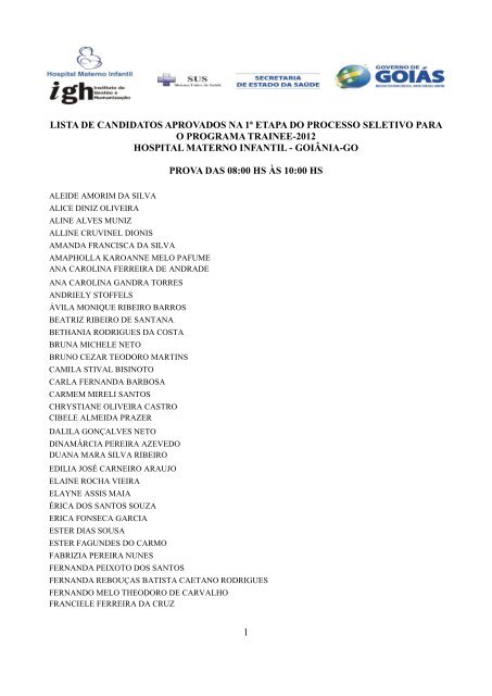 1 lista de candidatos aprovados na 1ª etapa do processo ... - IGH