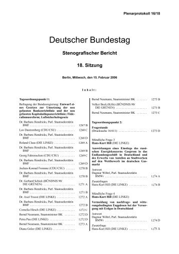 Protokoll der Fragestunde im Bundestag