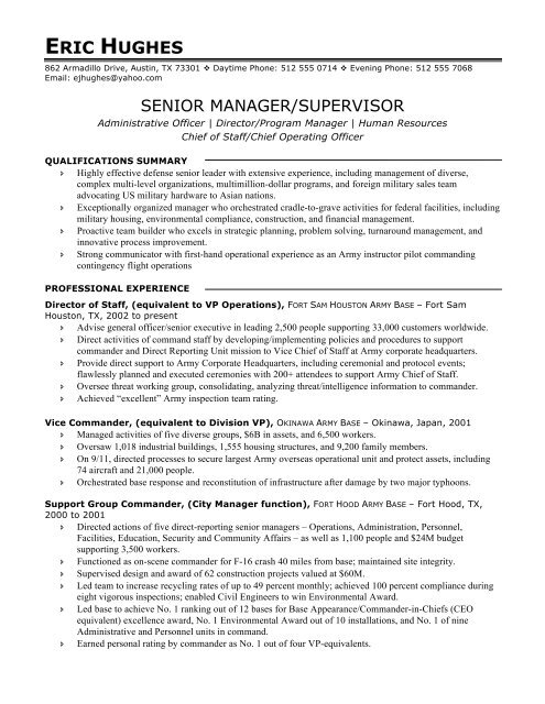 sample Senior Management resume - Sample Senior Management Resume 