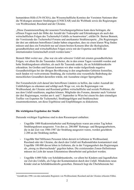 Chernobyl Forum Press Release - German - IAEA