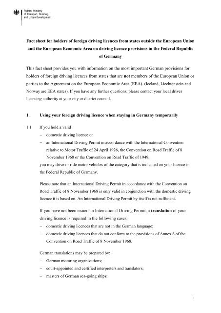 Fact Sheet For Holders Of Foreign Driving Licences From Bmvbs