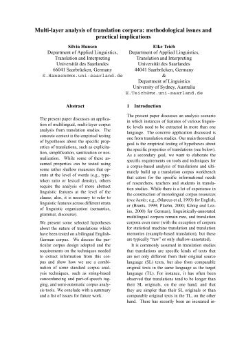 Multi-Layer analysis of translation corpora - Aramaic New Testament